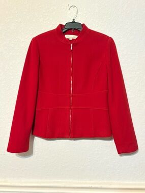 Mainbocher Red Wool Cashmere Blend Zip Blazer Jacket Size 6